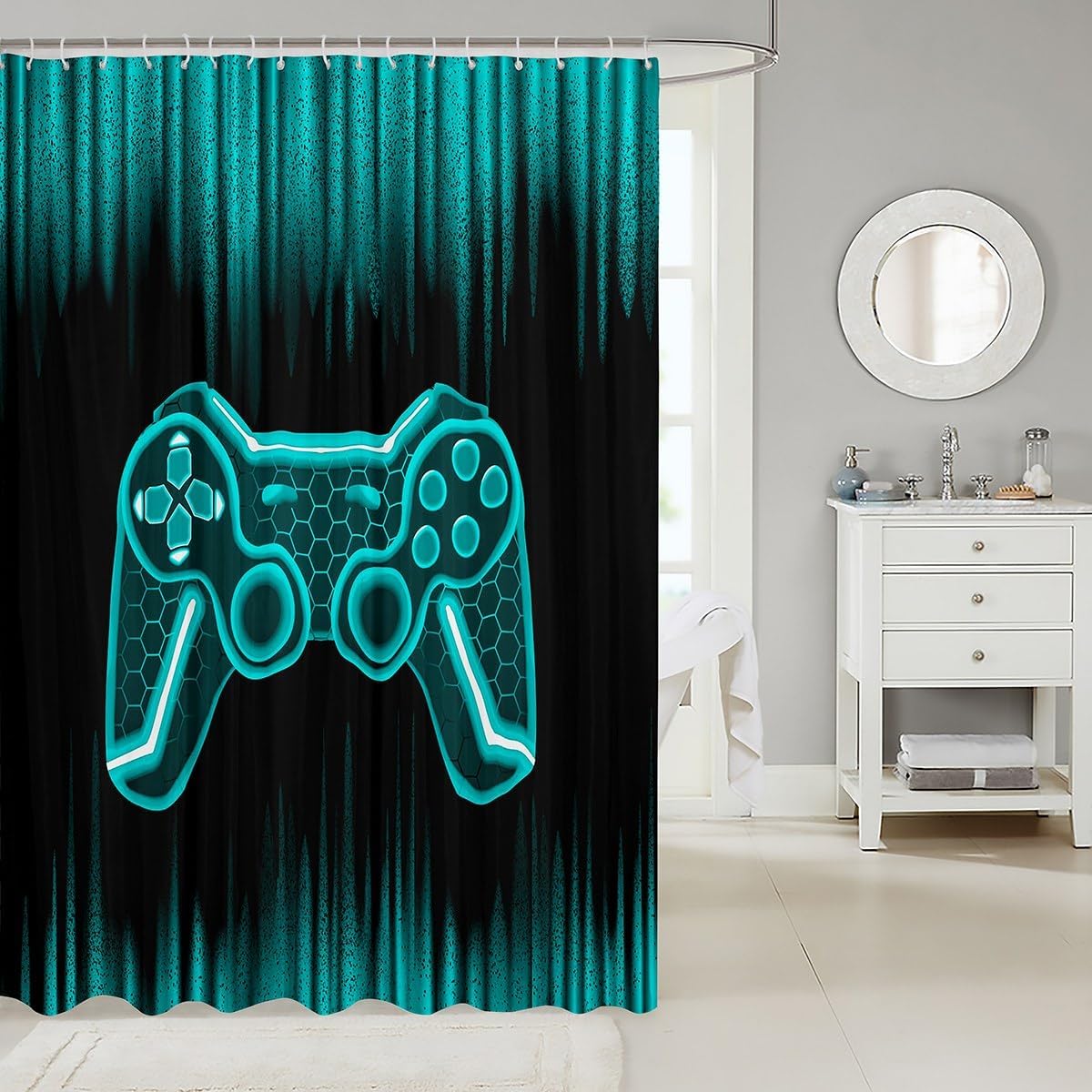 Feelyou Gamer Shower Curtain 72x72 Kids Game Controller Bath Set