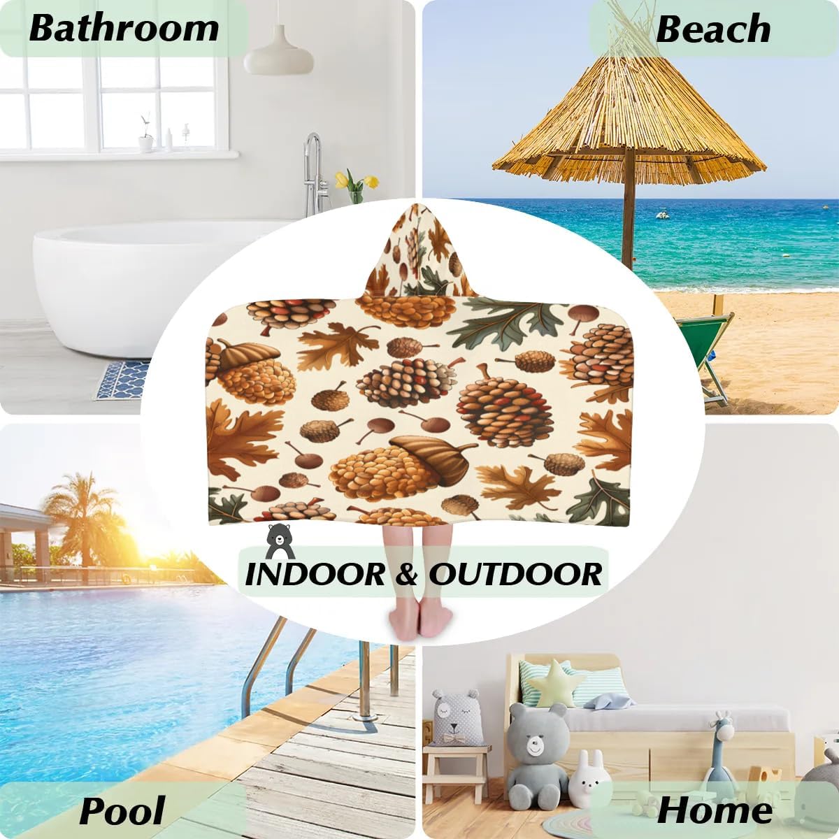 Pine Cone Border Kids Bath Towel 24x50 Inch