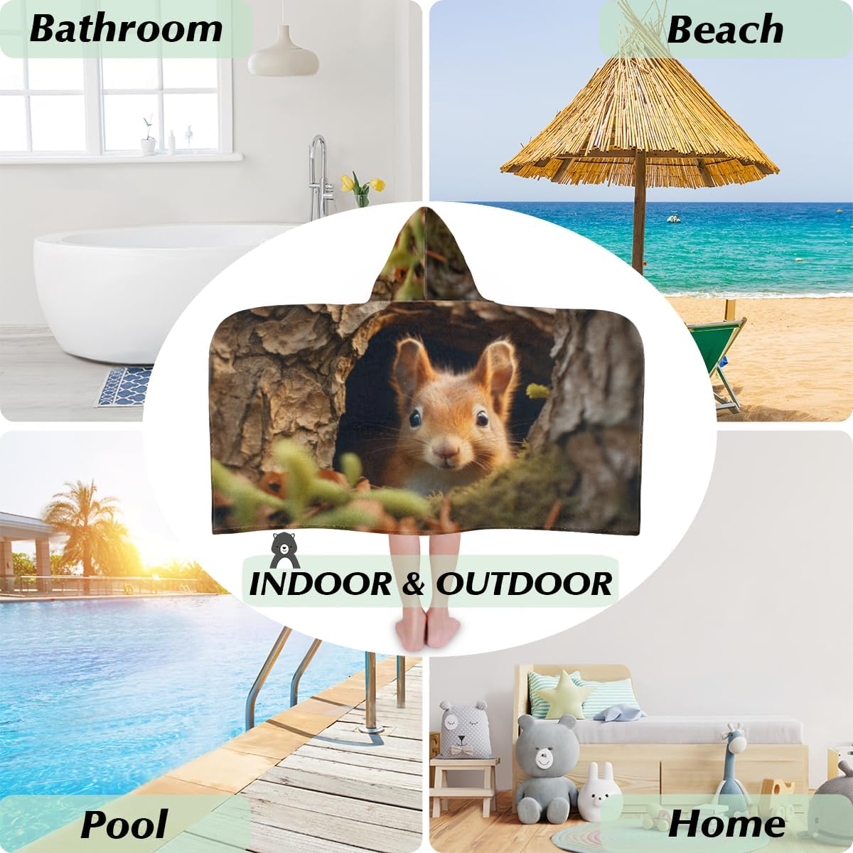 Pardick Kids Bath Towel Squirrel Hooded Pool Cover Up for Toddlers