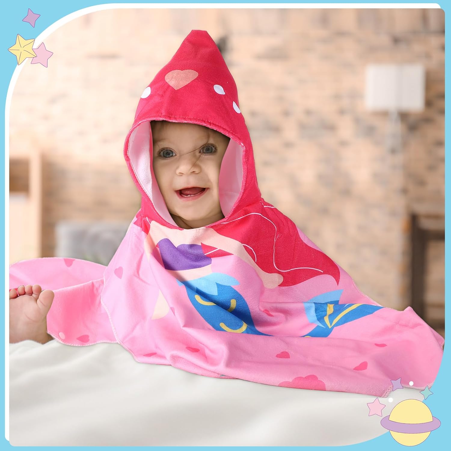 Oudain 6 Pcs Hooded Bath Towels for Kids