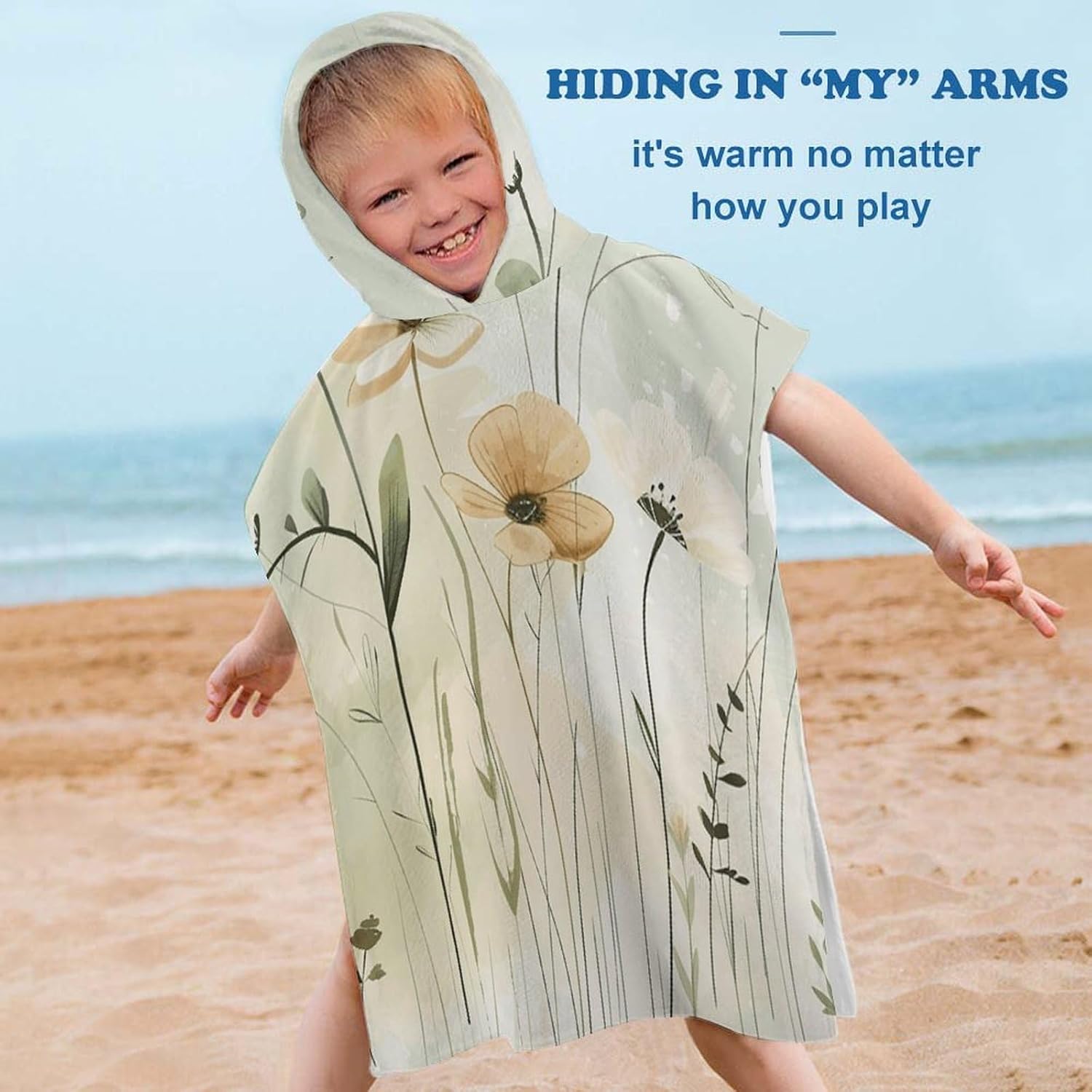 Kids Hooded Beach Towel with Delicate Flower Print