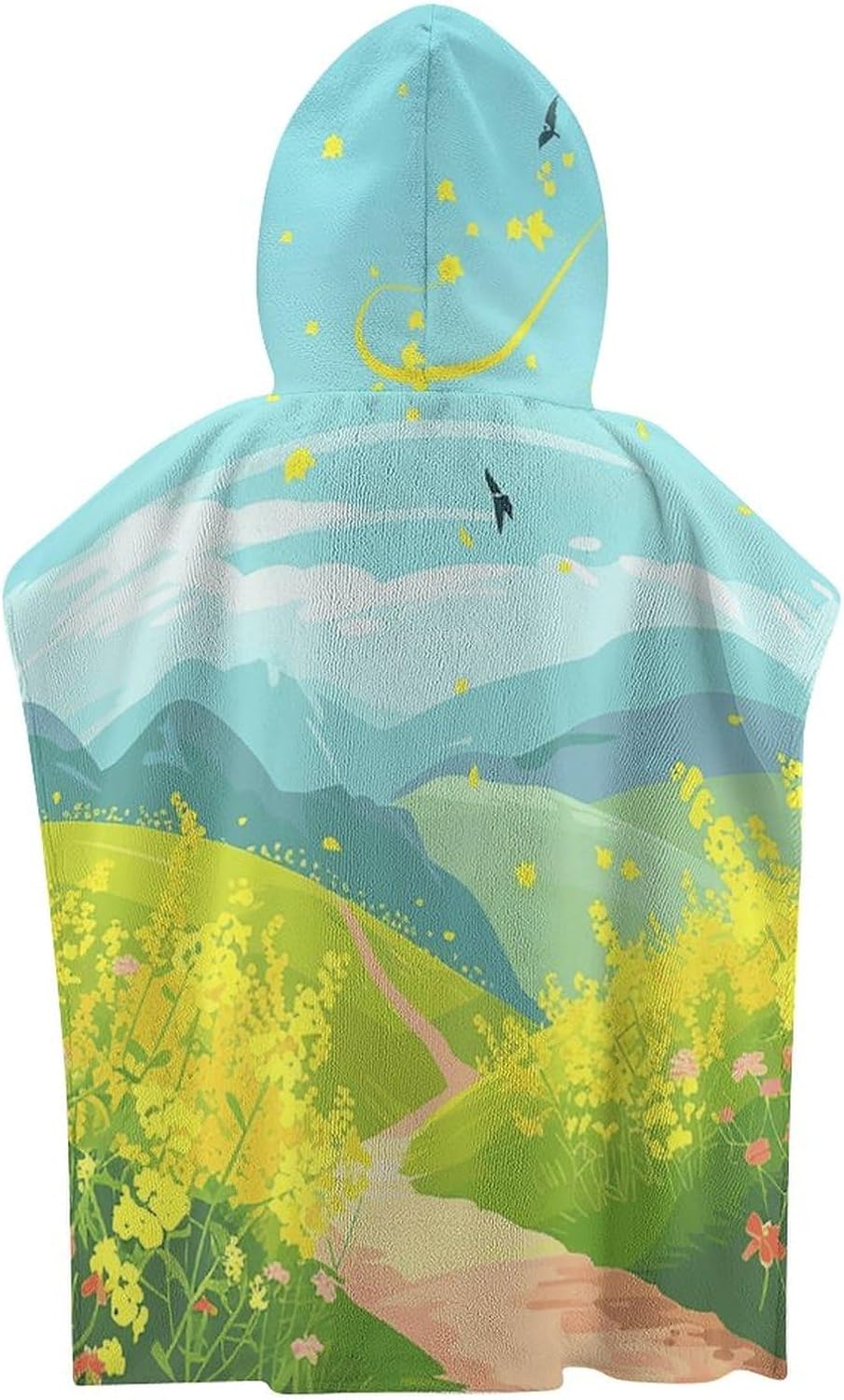 Kids Hooded Beach Towel with Flowers and Swallows Print