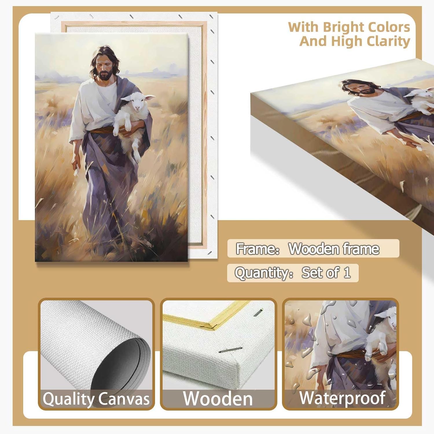 Jesus and the Lamb Poster Canvas Wall Art 12x16in Framed