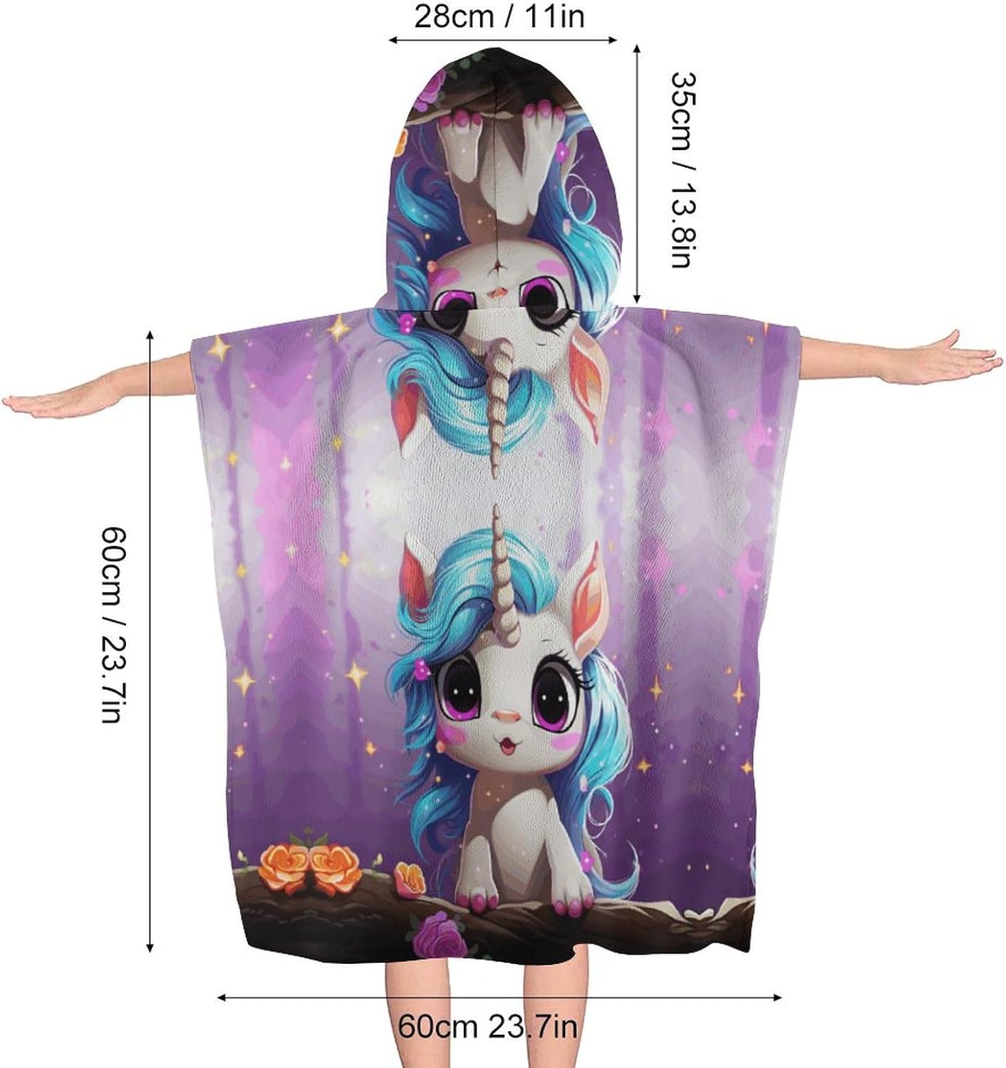 Kids Unicorn Print Hooded Beach Towel
