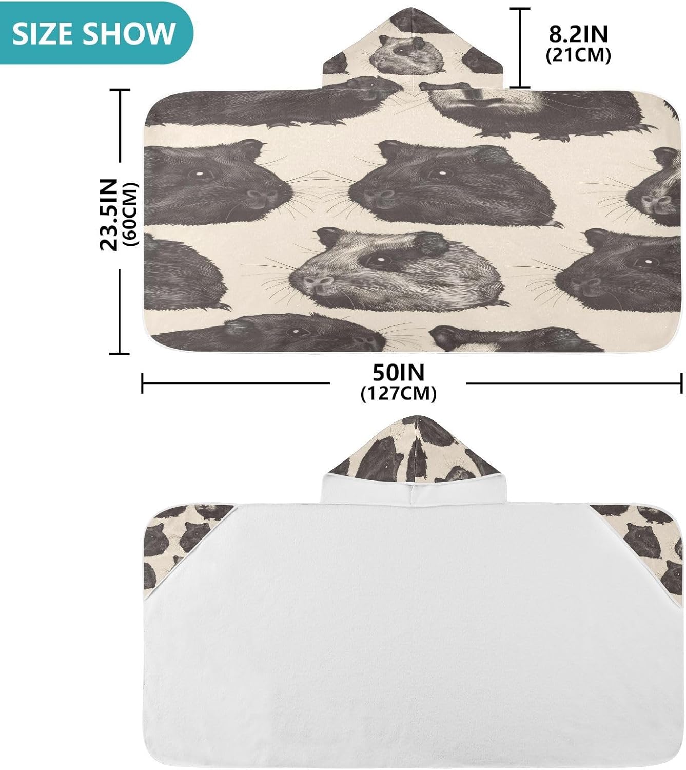 Msyxl Guinea Pig Pattern Hooded Kids Bath Towel