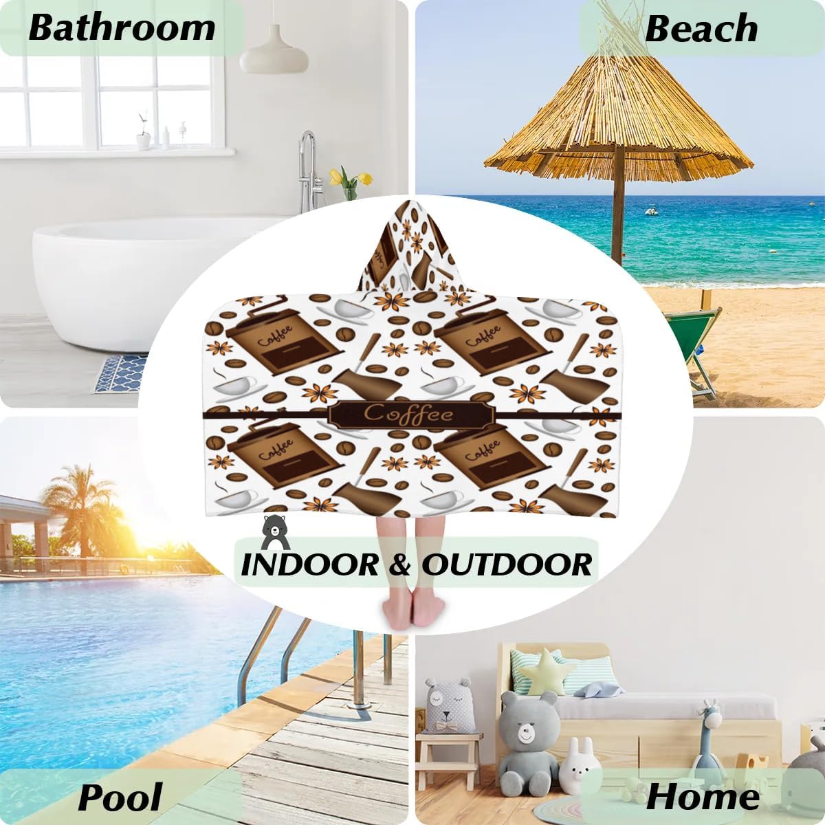 Lakiniss Classic Coffee Themed Kids Bath Towel 24x50 Inch