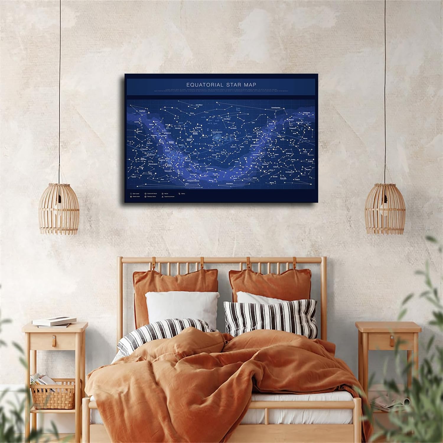 Highly Detailed Equatorial Star Map Poster Canvas Wall Art Framed