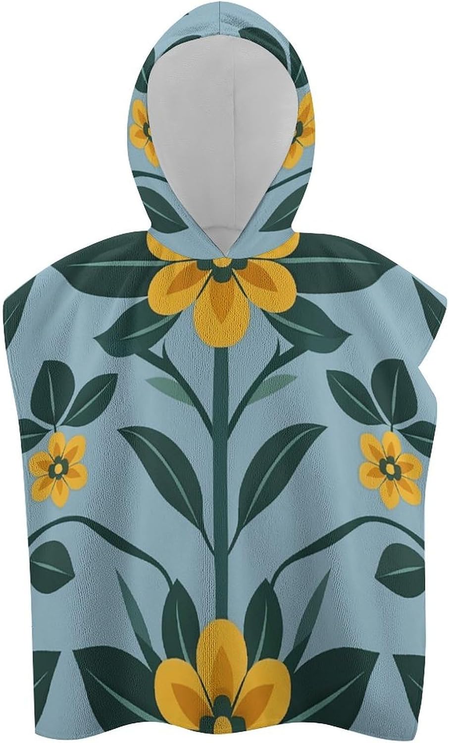 Kids Hooded Beach Towel with Repeating Flower Pattern