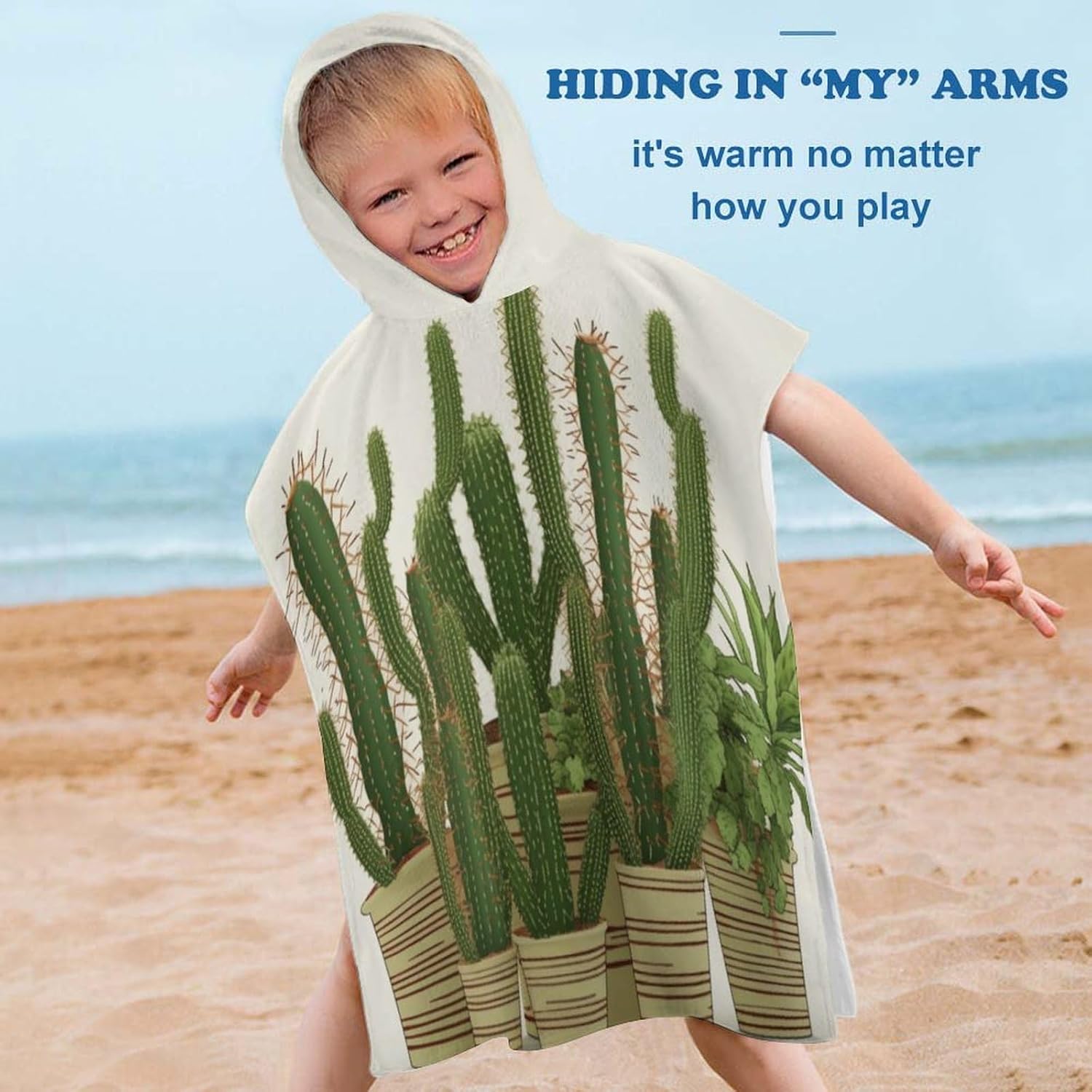 YTDRZ Kids Hooded Beach Towel with Cactus Print