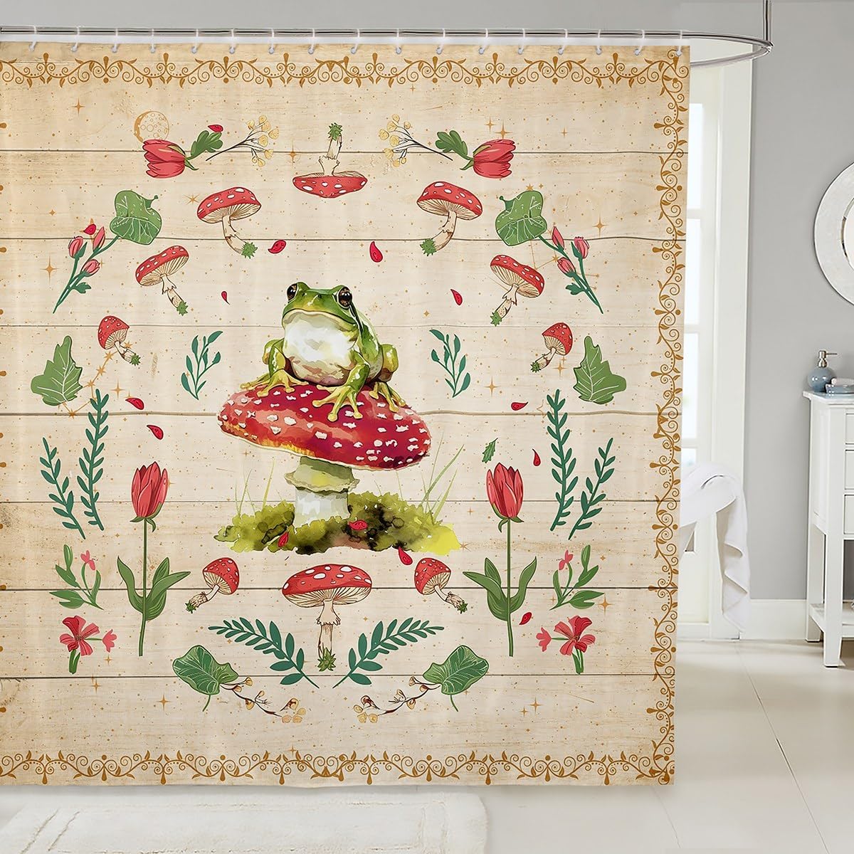 Feelyou Frog Bath Curtain 72x78 Mushroom Design