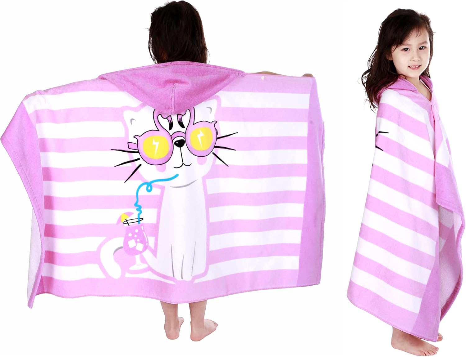 Kids Hooded Beach Towel Soft Real Cotton Wrap for Toddlers and Children