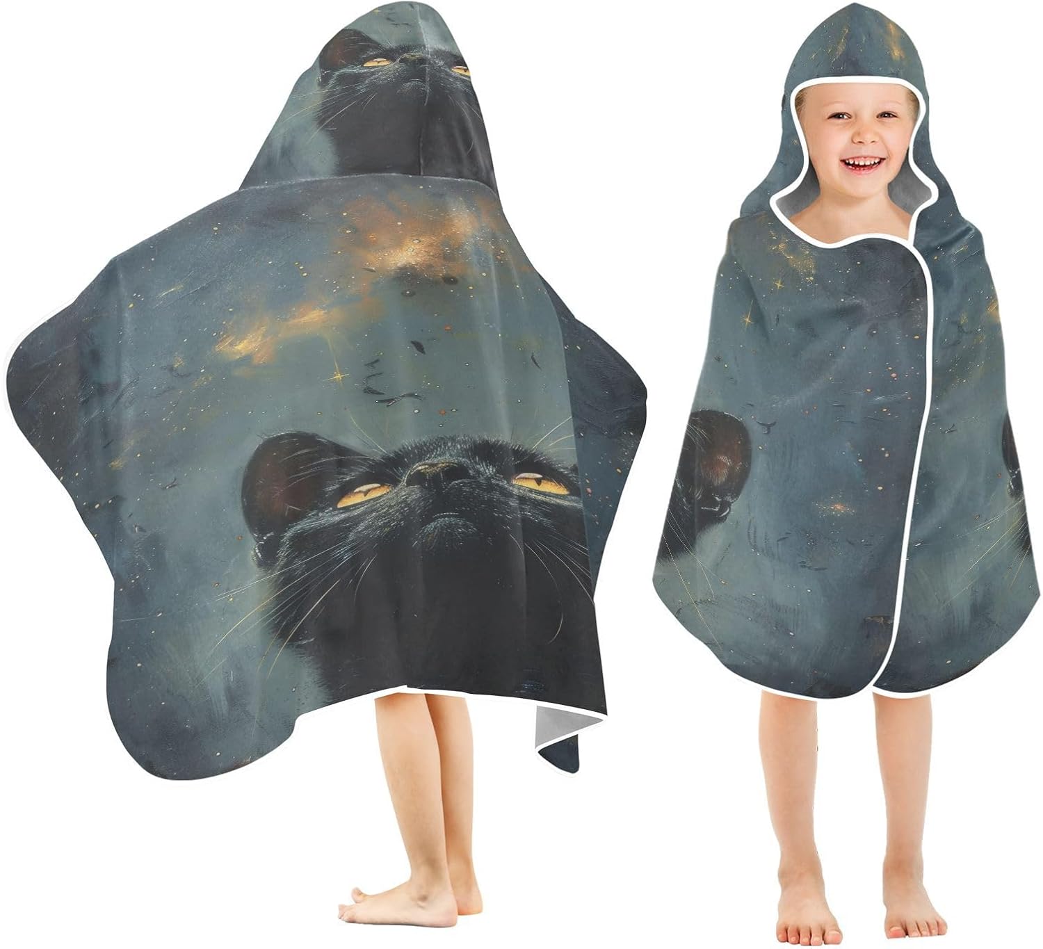 Cat Starry Sky Hooded Towel for Kids