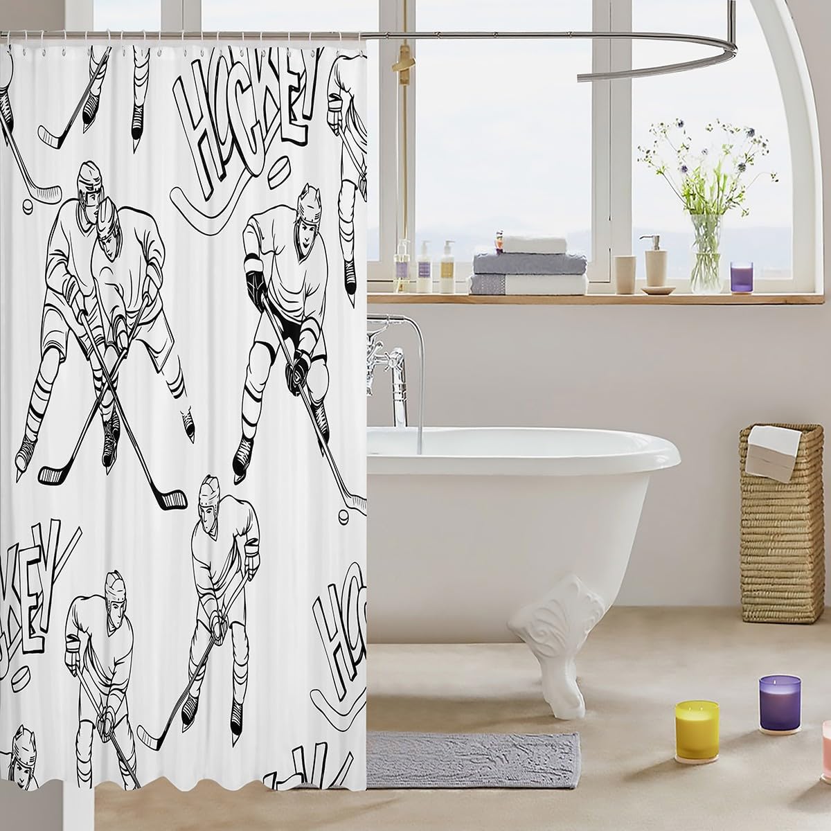 Feelyou Ice Hockey Shower Curtain Set for Kids Teens