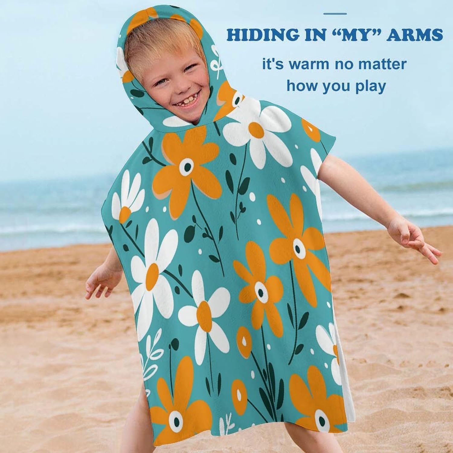 Kids Hooded Bath Towel with Hand Drawn Doodles