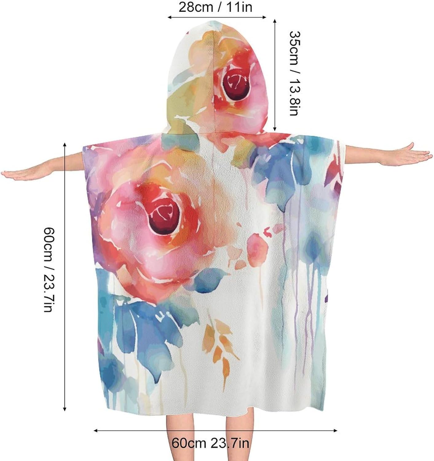 Watercolor Floral Kids Hooded Beach Towel