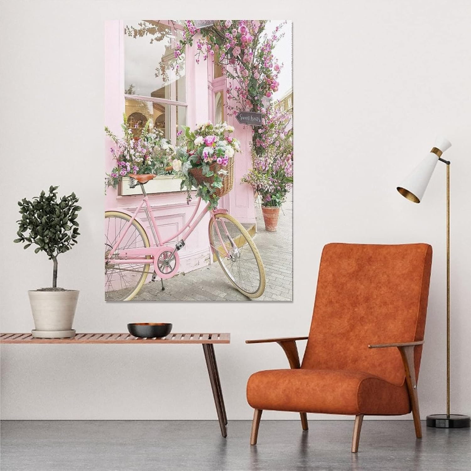 Paris Florist Romantic Pink Bike Wall Art Painting