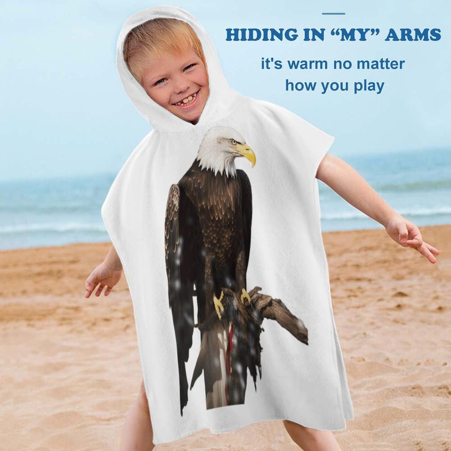 Eagle Print Kids Hooded Beach Towel