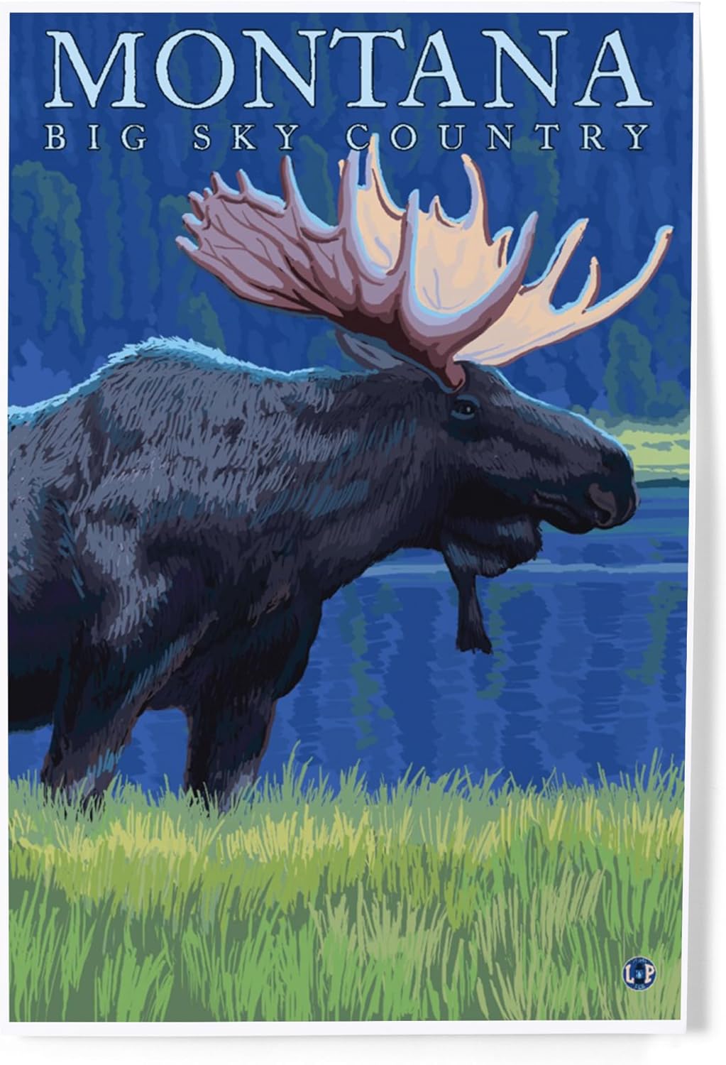 Lantern Press 8x12 Art Print Moose in Moonlight