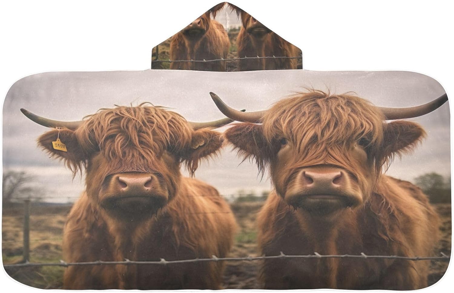 Kids Bath Towel Wrap - Scottish Cow Hooded Towel - Super Soft and Quick Dry