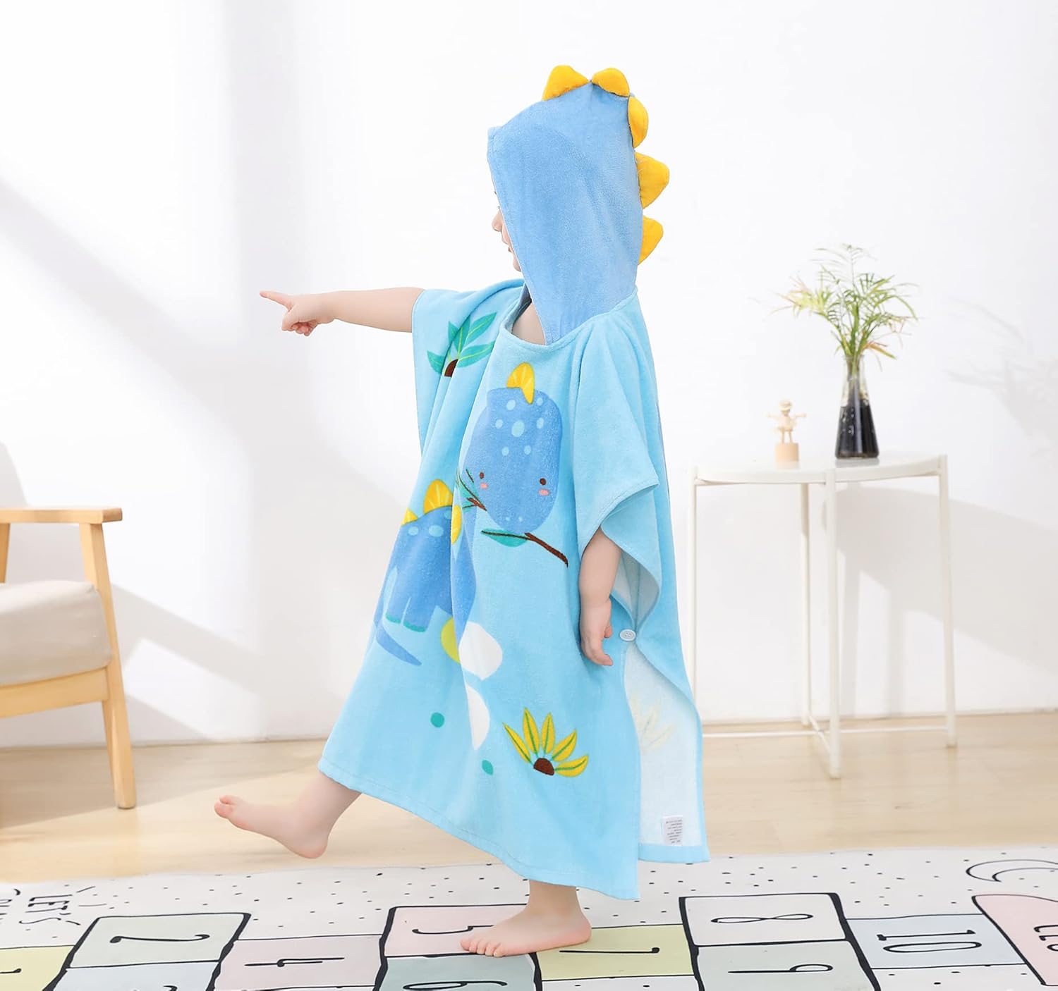 TONWHAR Kids Hooded Poncho Towel - Stegosaurus Cartoon Pattern 1-5 Years
