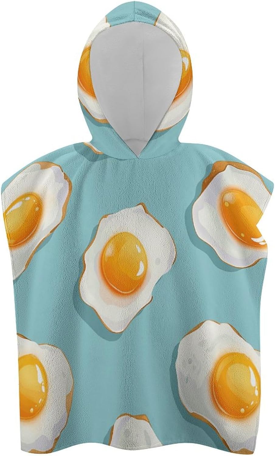 Kids Hooded Beach Towel with Blue Fried Egg Print