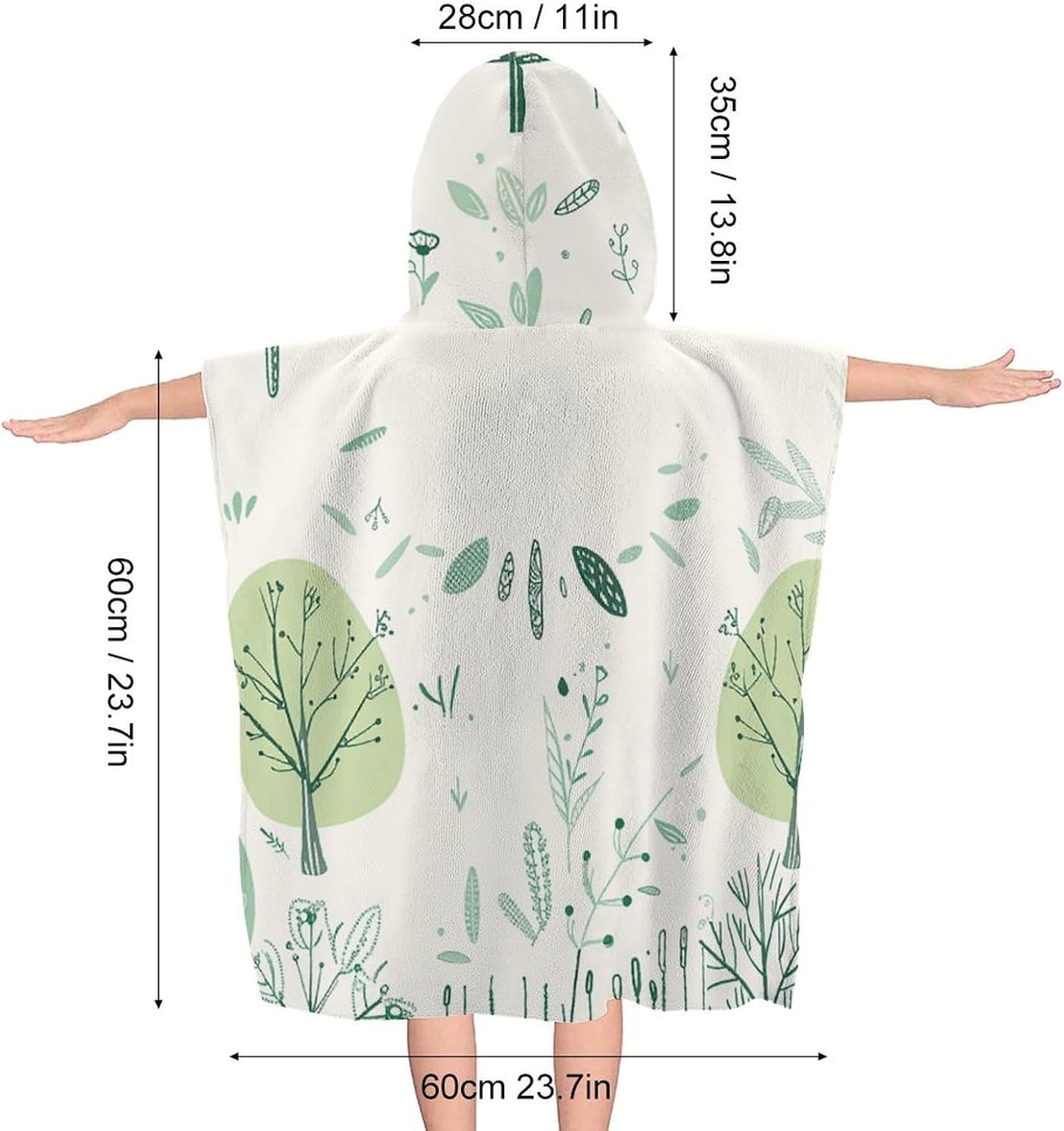 Kids Hooded Bath Towel with Leaves Print