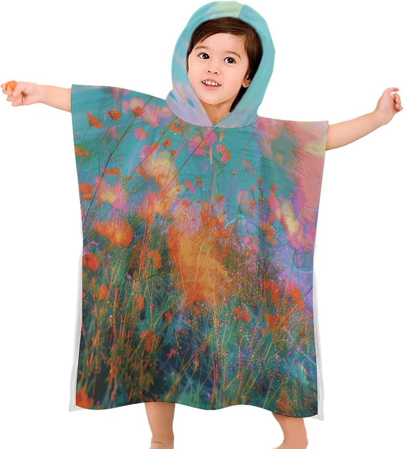 Kids Hooded Towel with Blurry Flowers Print