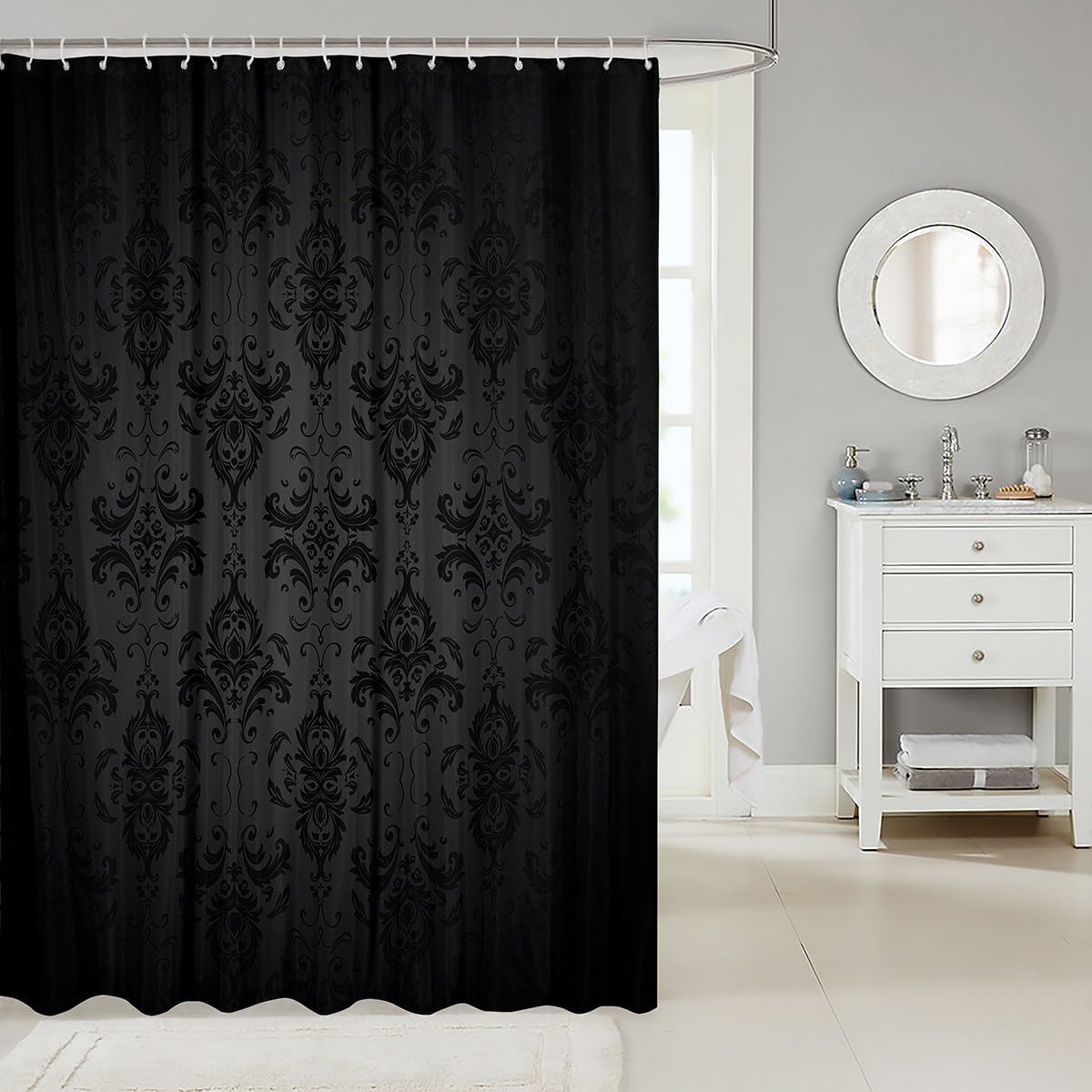 Feelyou Black Damask Shower Curtain Set