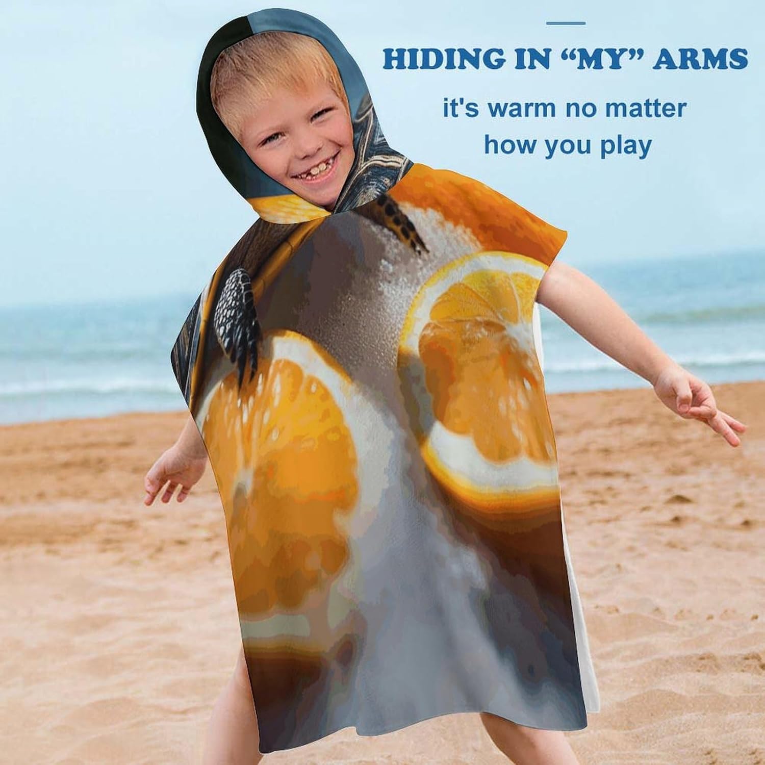 Kids Hooded Beach Towel with Turtles Design