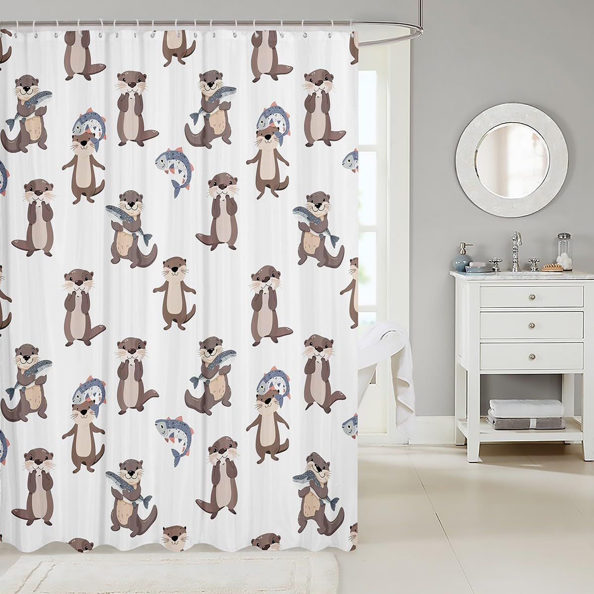 Feelyou Sea Otter Cartoon Shower Curtain Set for Kids