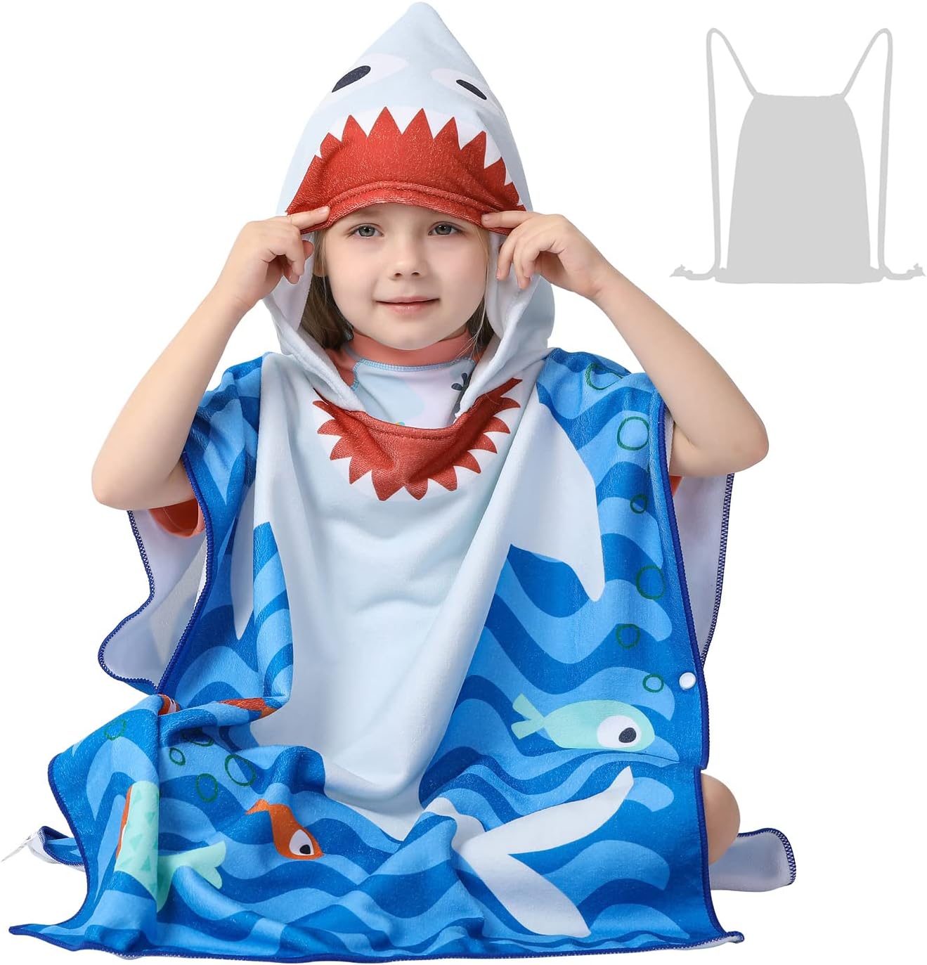 Toddler Bath Beach Towel Poncho with Hood and Snap