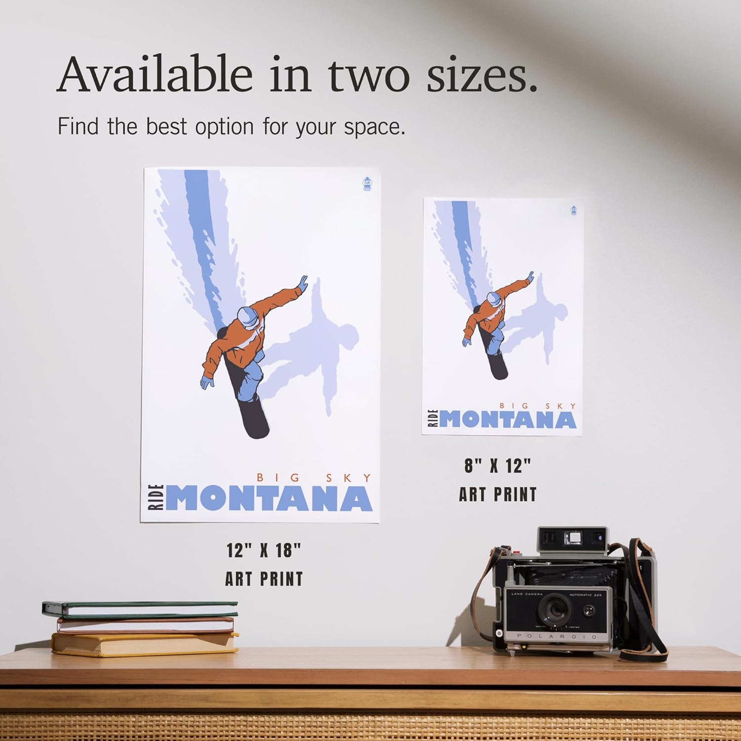 Lantern Press 8x12 Art Print Big Sky Montana Snowboard Stylized 1