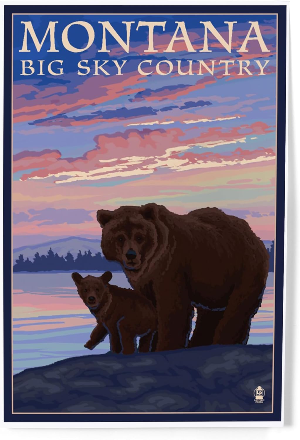 Lantern Press 8x12 Art Print Montana Big Sky Country Bear and Cub