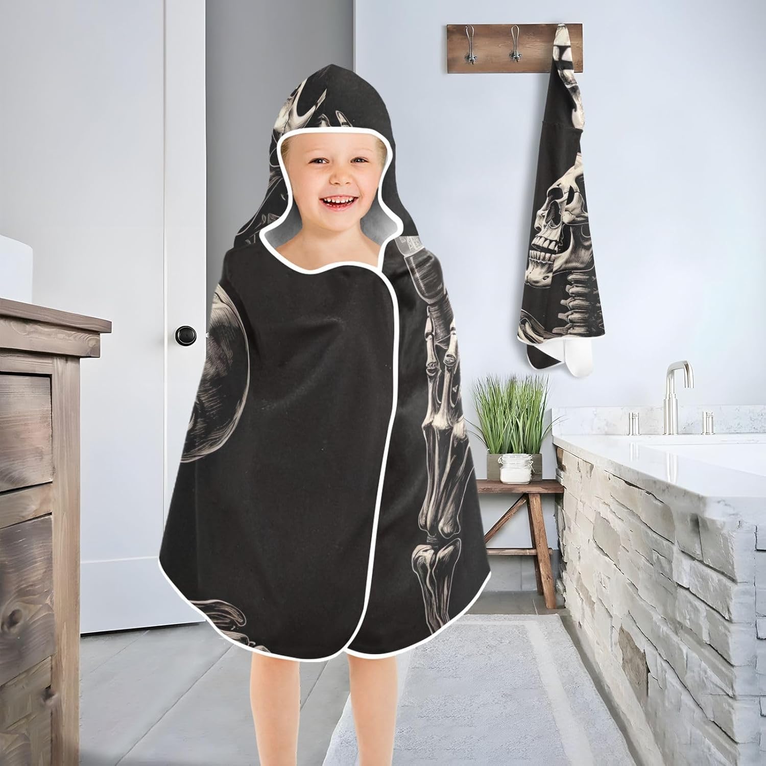 Skeleton Light Bulb Kids Bath Towel 24x50 Inch Hooded Towel for Children