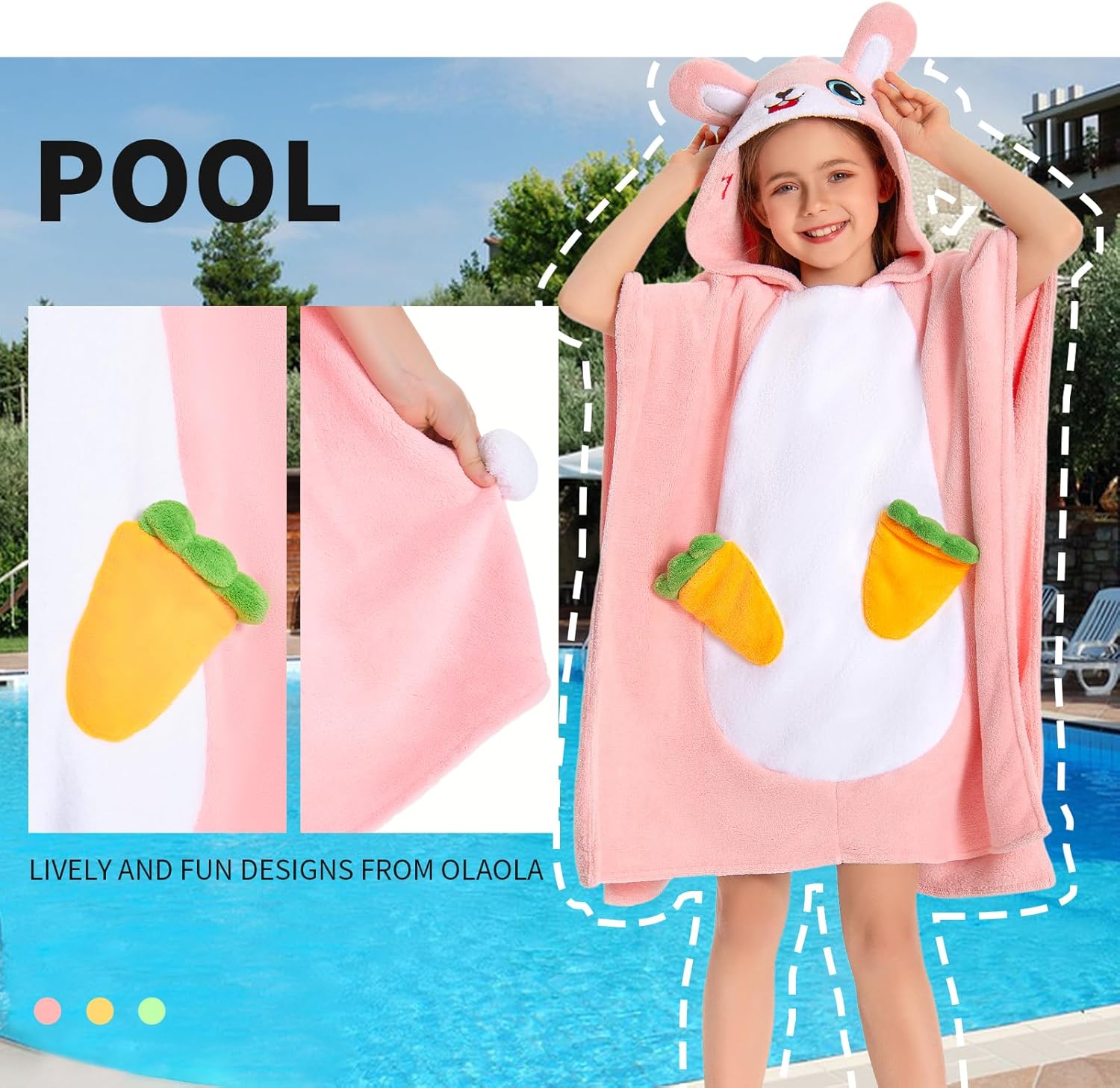 OLAOLA Bunny Hooded Kids Beach Towel for 3-12 Years