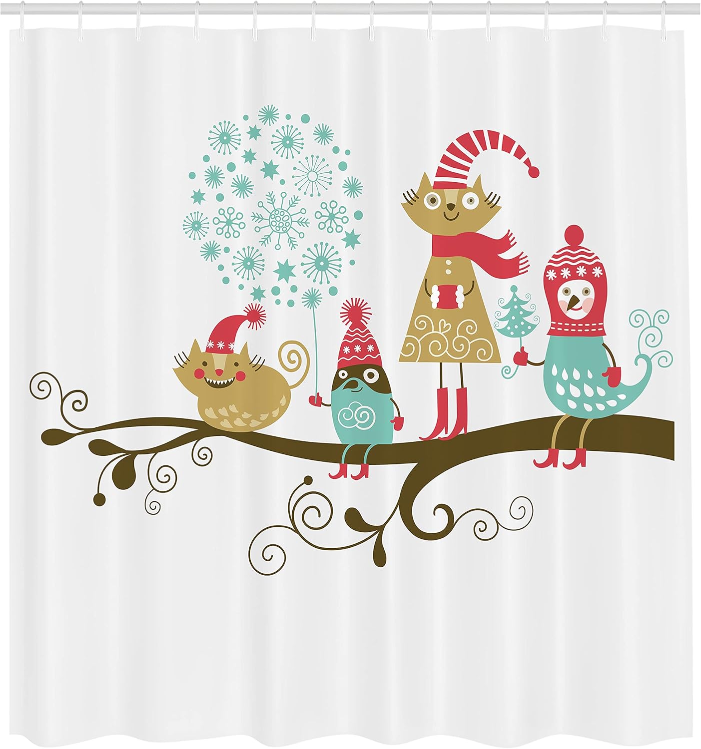 Ambesonne Christmas Shower Curtain with Animal Costume Branches Pink Teal 69x70 Inches