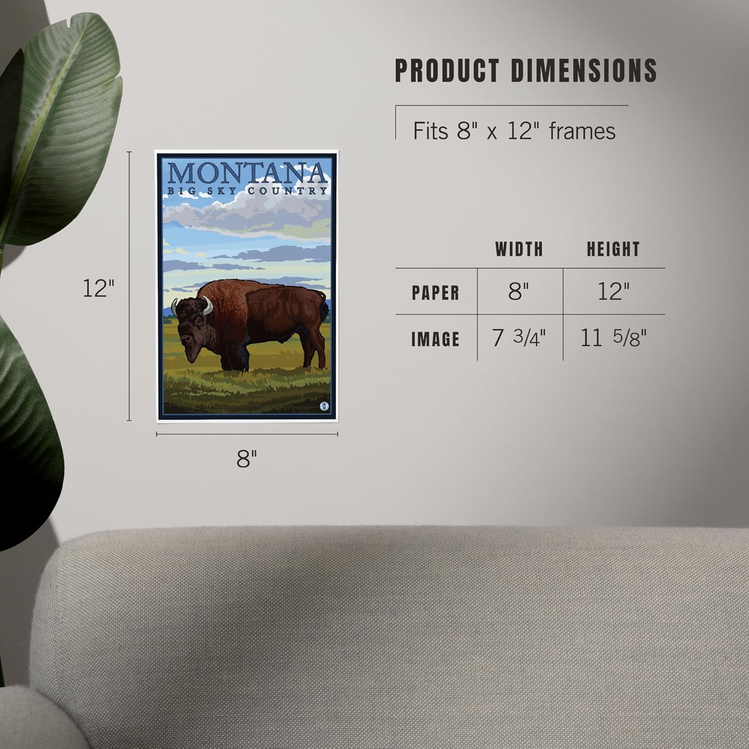 Lantern Press 8x12 Art Print Montana Big Sky Country Bison
