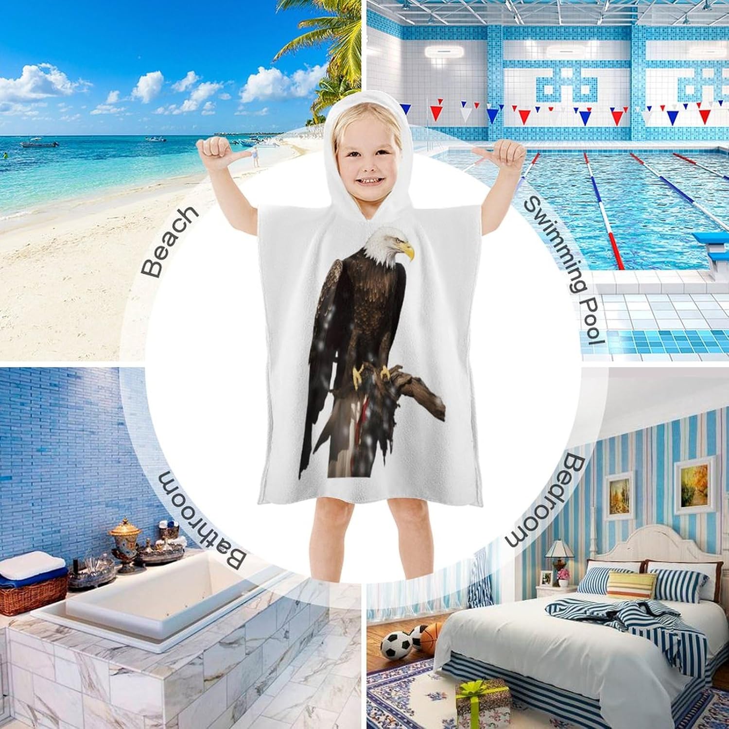 Eagle Print Kids Hooded Beach Towel