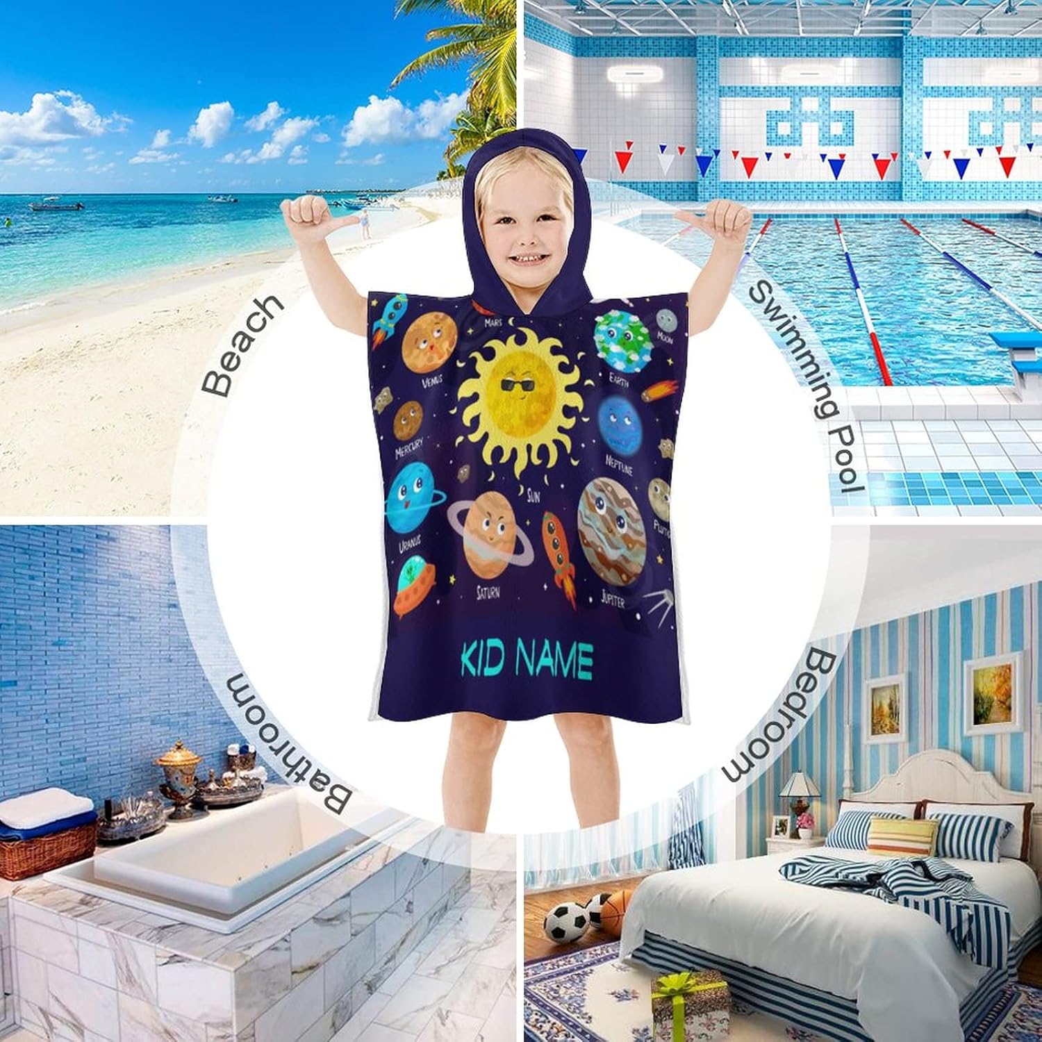 Galaxy Solar System Planet Custom Hooded Beach Towel for Kids