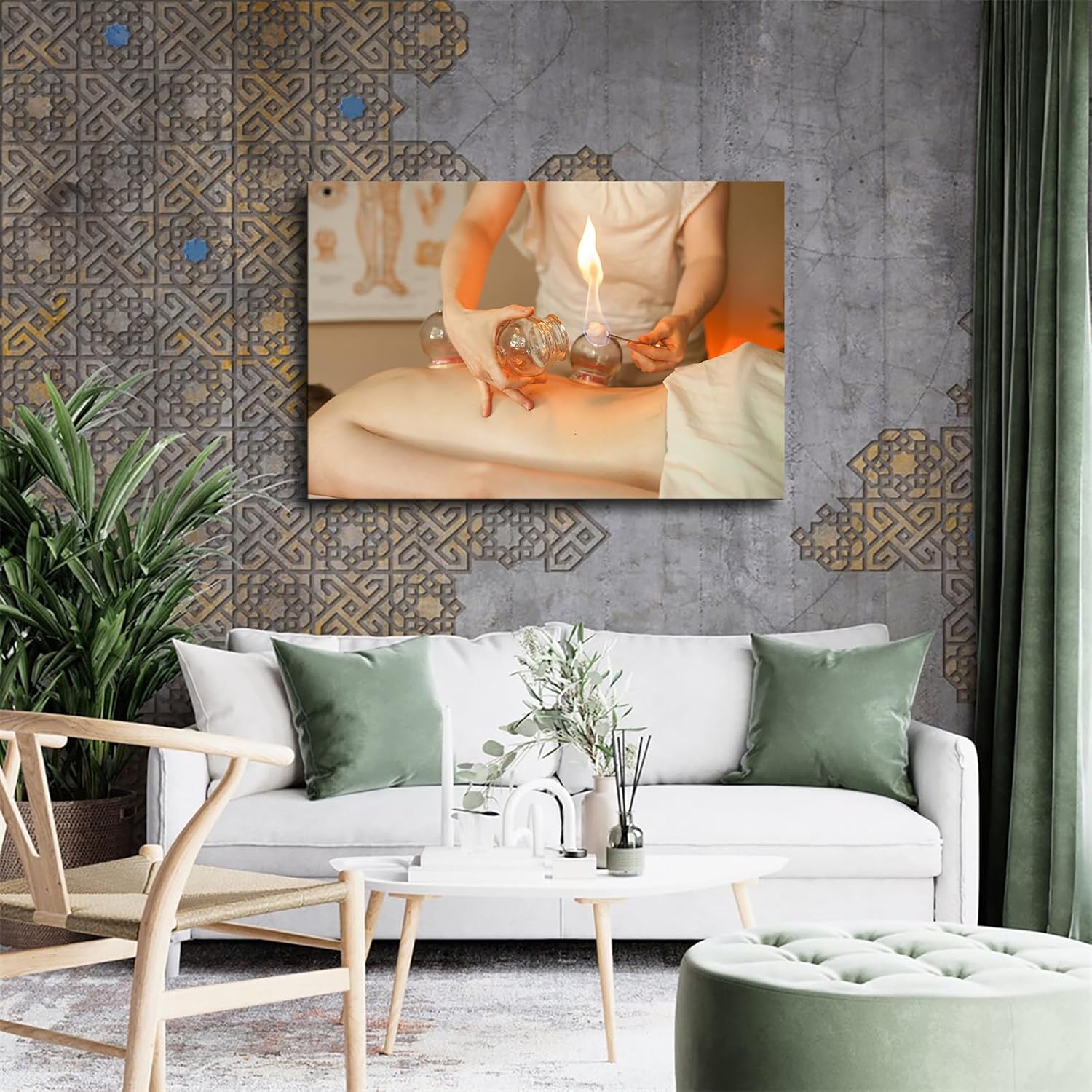 Chinese Medicine Cupping Spa Art Poster Canvas 16x24 Framed Wall Art
