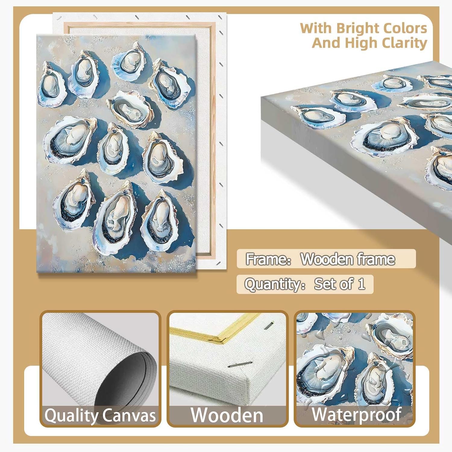 Retro Simple Oyster Poster 12x16in Framed