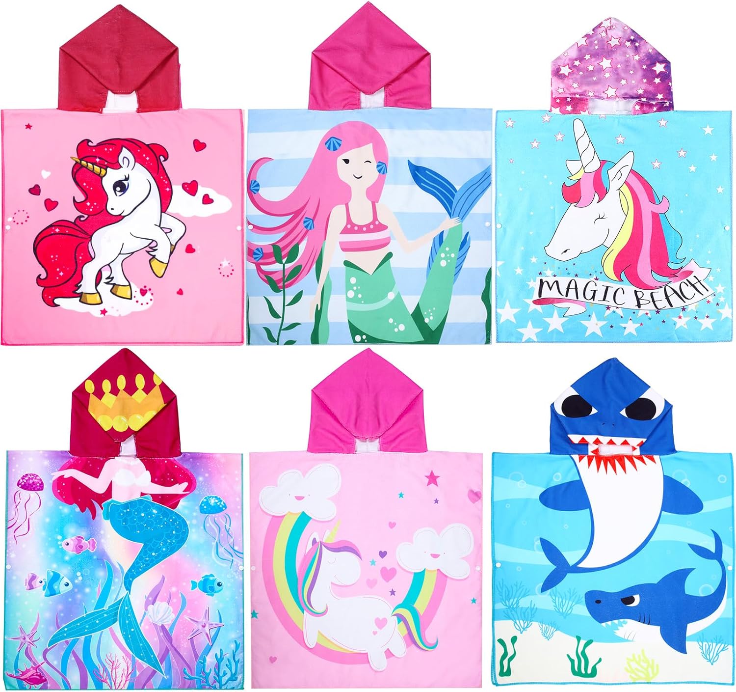 Oudain 6 Pcs Hooded Bath Towels for Kids 1