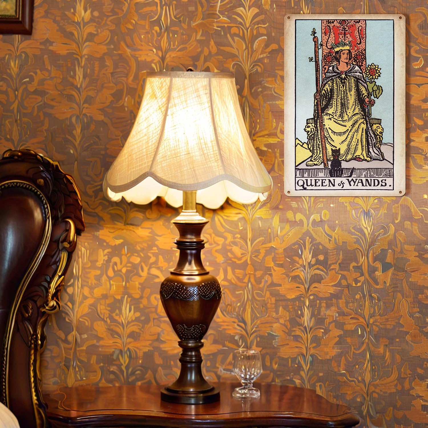 KERUNSM Queen of Wands Tarot Poster Retro Metal Wall Art 8x12 Inches