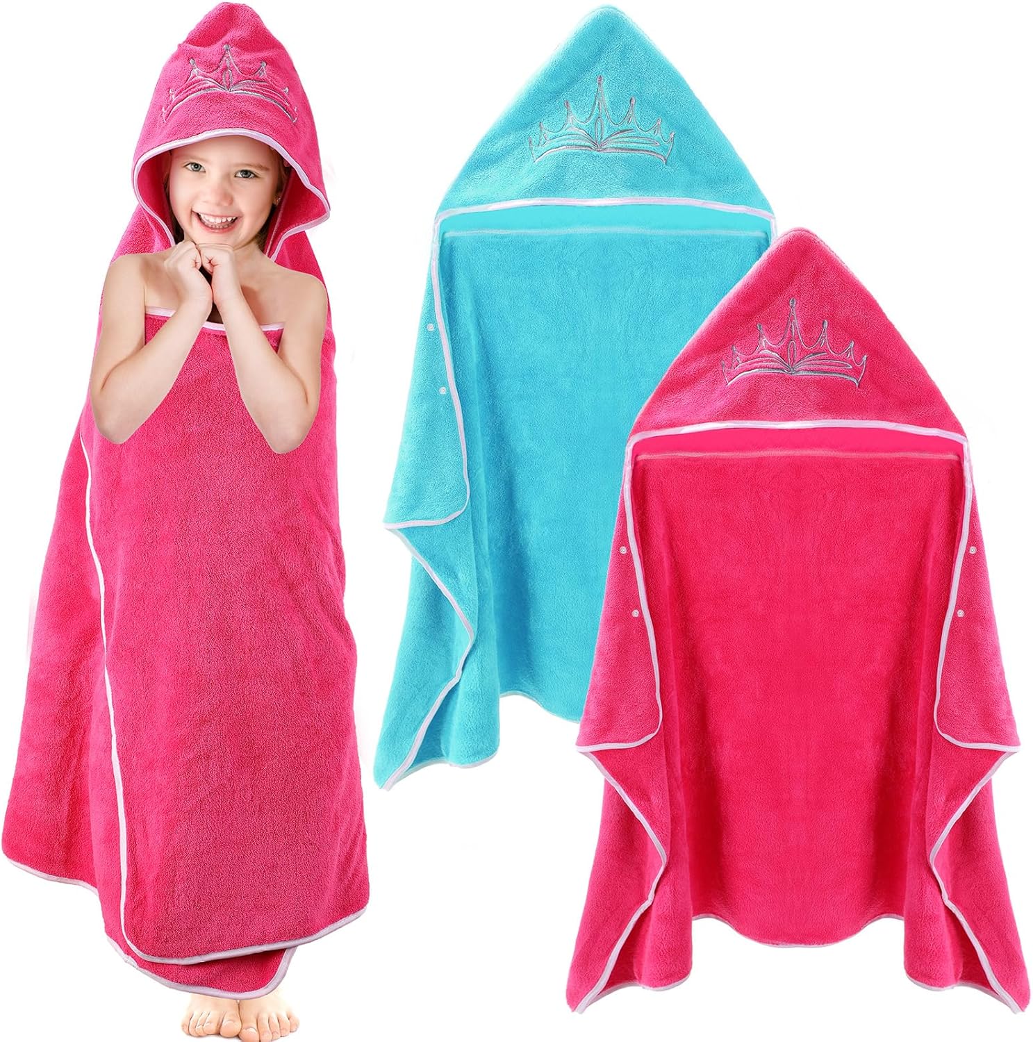 2 Pcs Princess Hooded Bath Towels for Kids