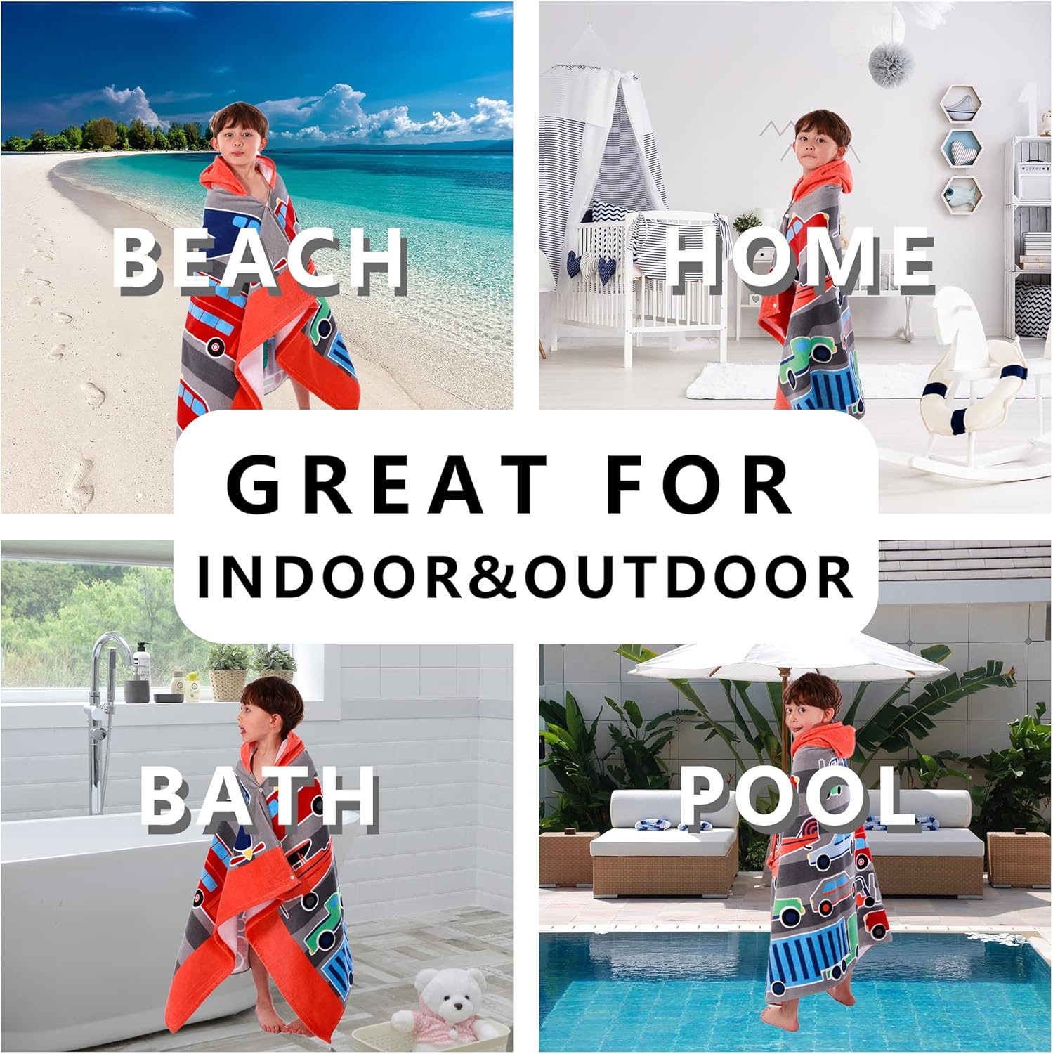 Kids Hooded Beach Towel Real Cotton Wrap for Toddlers