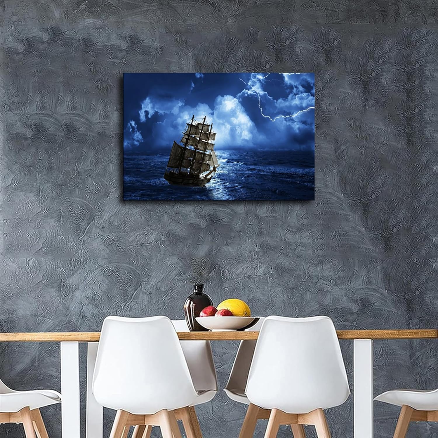 Blue Thunderstorm Pirate Ship Ocean Voyage Canvas Poster Wall Art