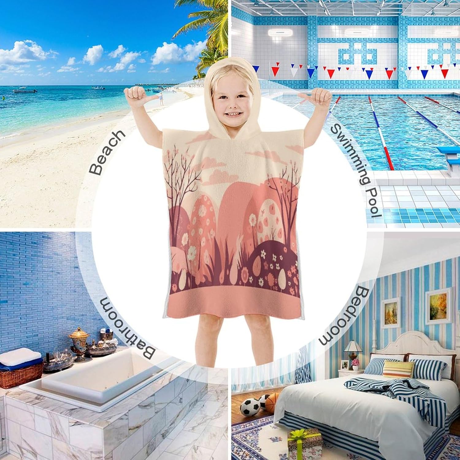Kids Hooded Bath Towel with Mountain Pattern