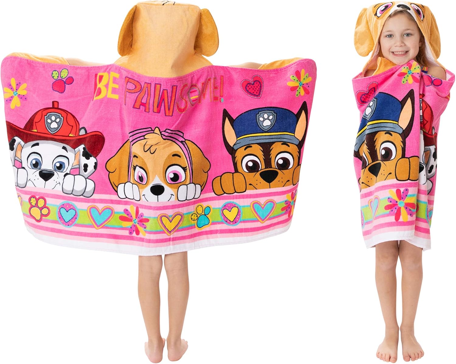 Franco Paw Patrol Pink Hooded Bath Towel Wrap for Kids