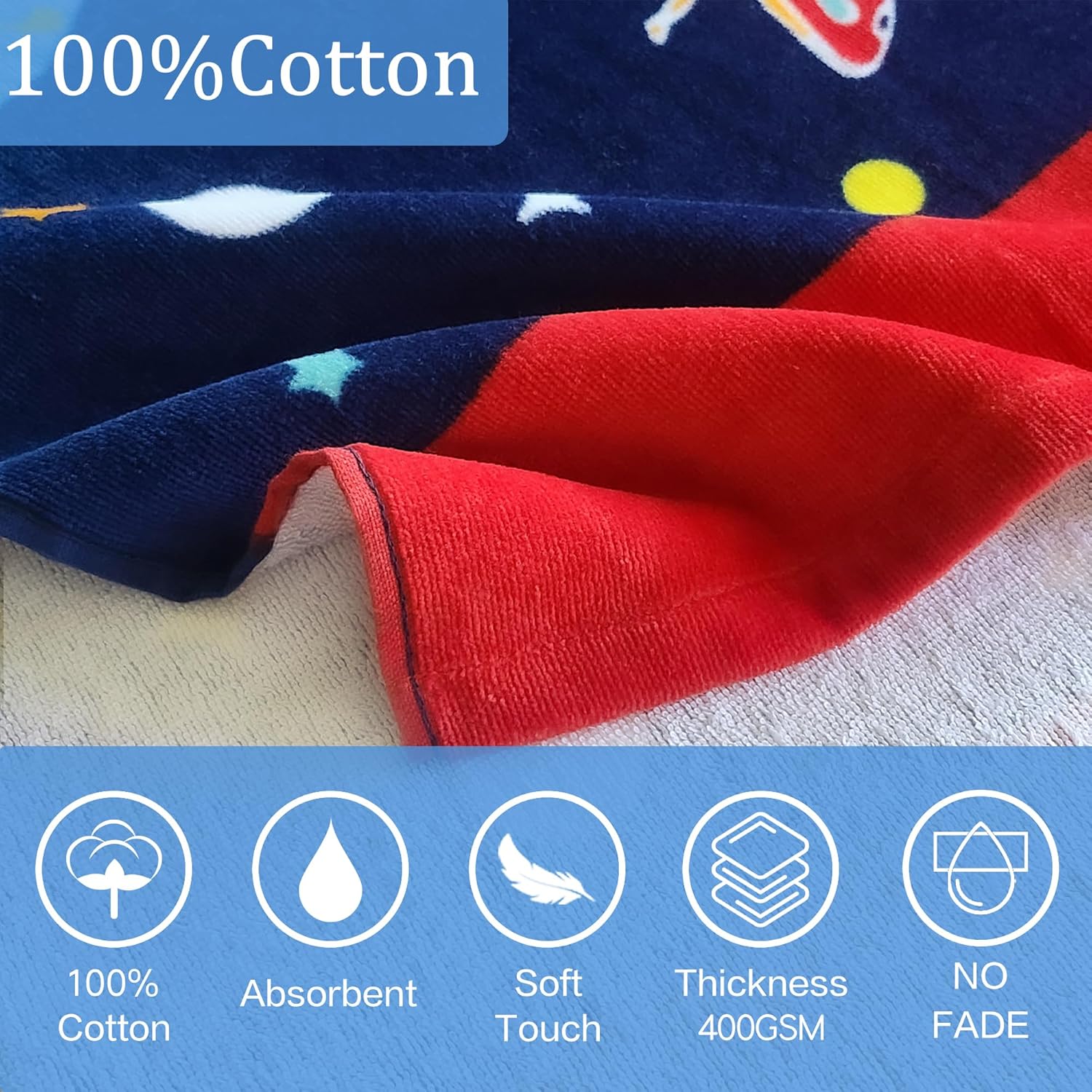 VOOVA MOVAS Space Theme Hooded Towel for Kids 3-10 Years
