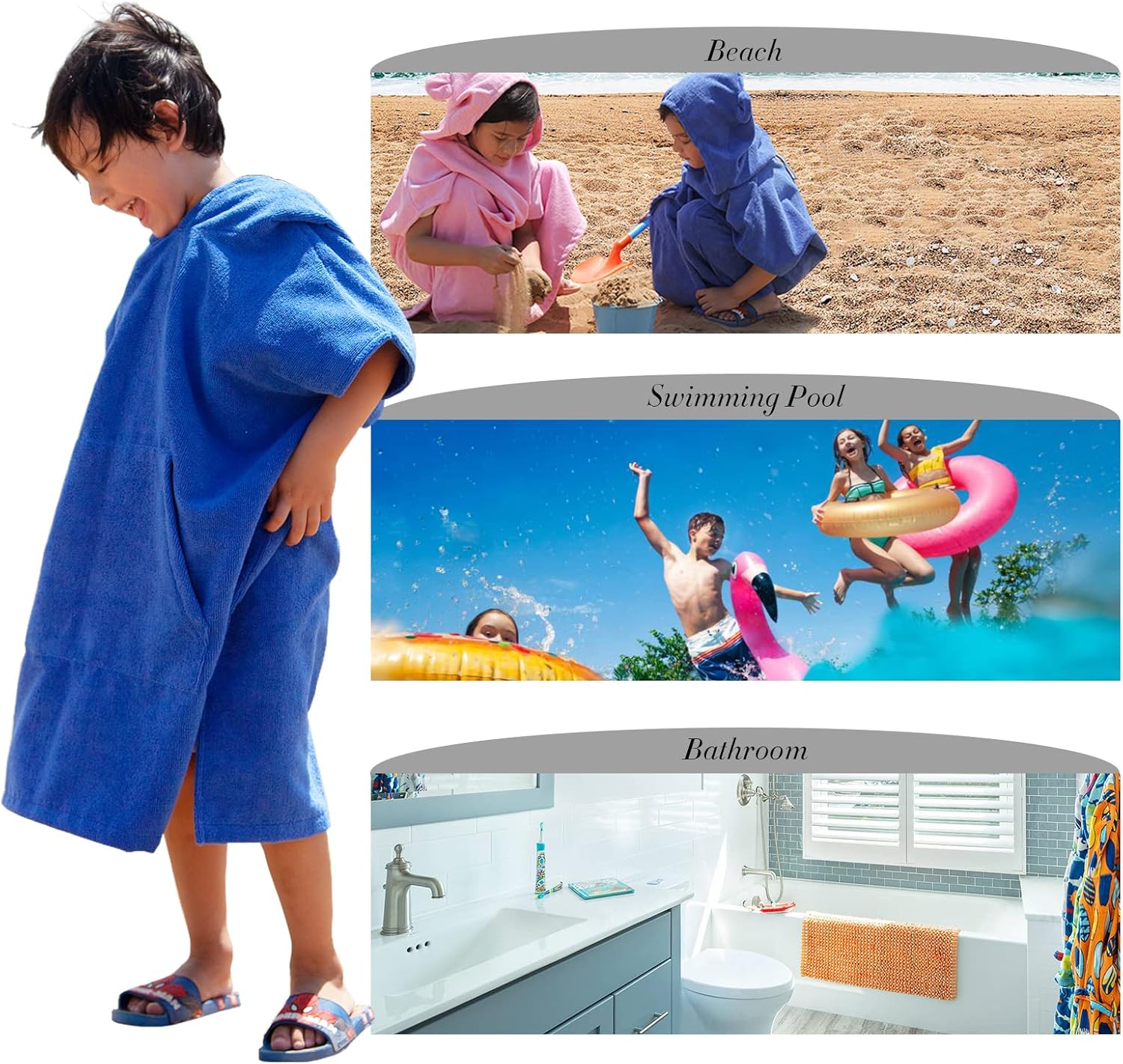 MissShorthair Kids Hooded Microfiber Towel Poncho